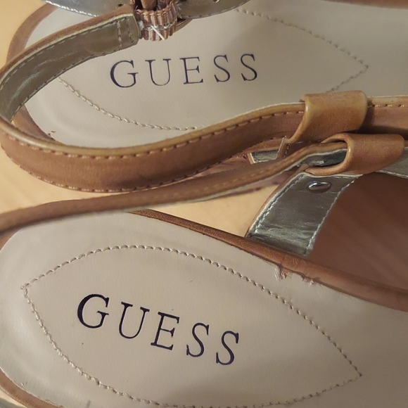 Guess Kayce Faux Leather and Cork Platform Wedge Sandals Size 9.5 Tan Nude - Picture 6 of 16